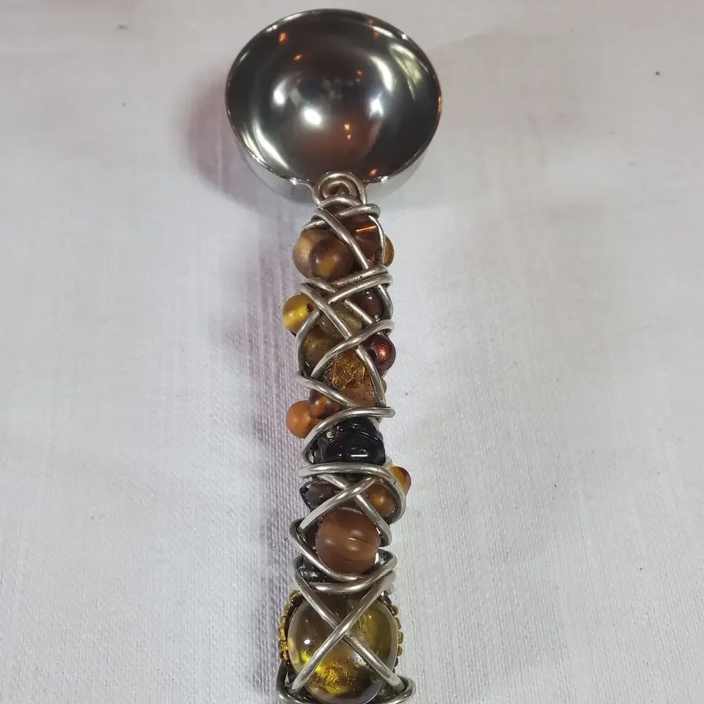 Vintage Wire Wrapped Amber Bead Charcuterie Appetizer Set Serving Knife Spoons
